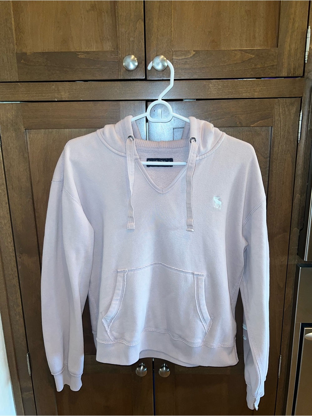 Y2K Abercrombie & Fitch Pale Pink Fleece V-Neck Hoodie Sweatshirt Coquette Cozy